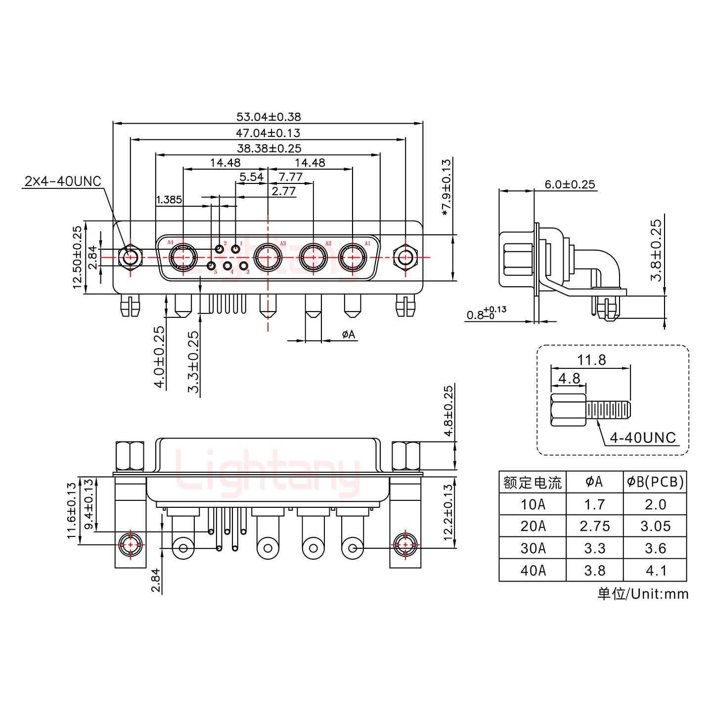 9W4母PCB彎插板/鉚支架11.6/大電流20A
