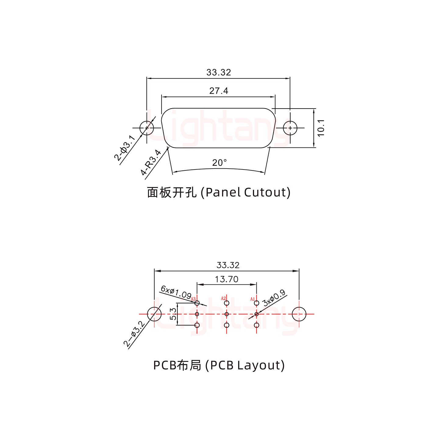 3V3母PCB直插板/鉚魚(yú)叉7.0/射頻同軸50歐姆