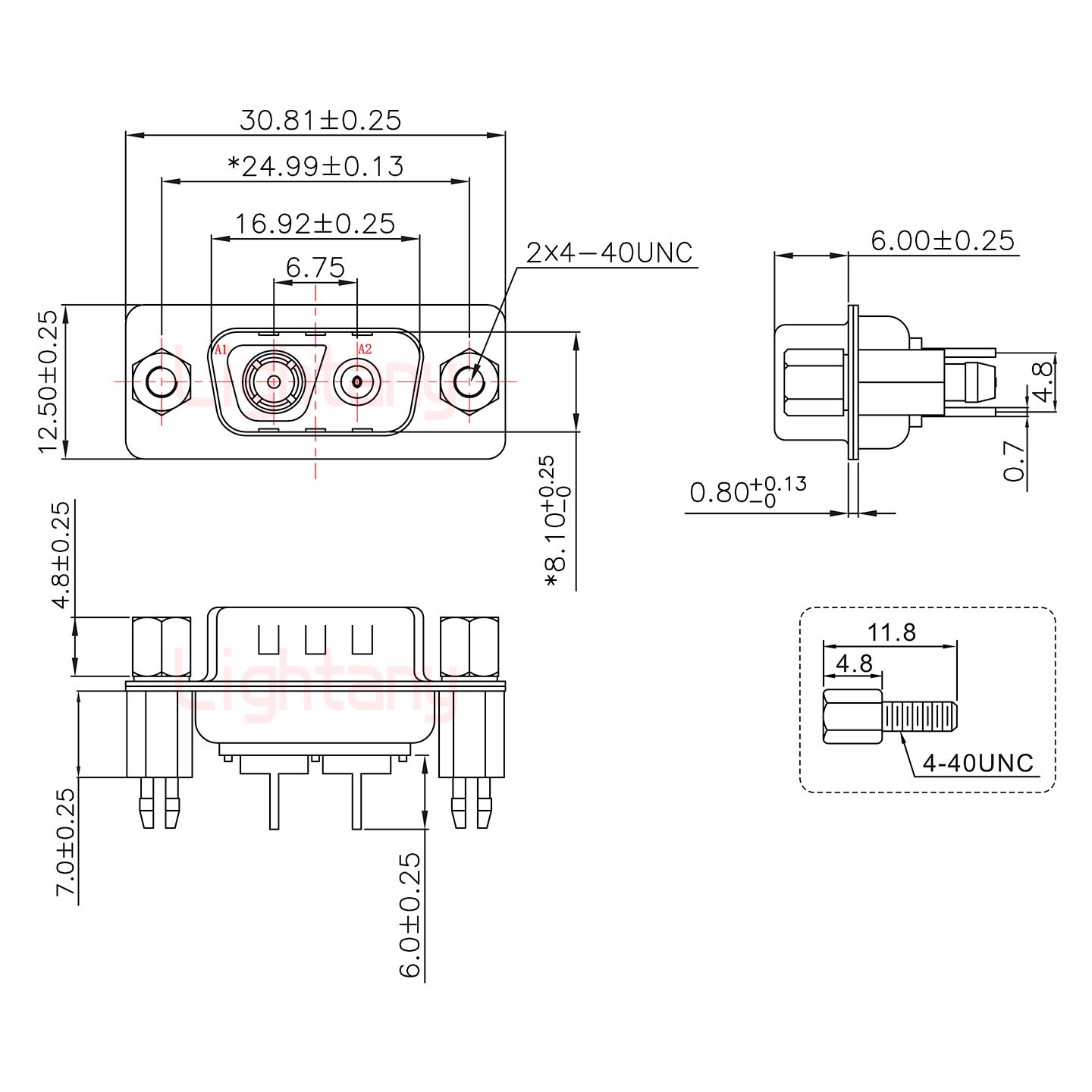 2V2公PCB直插板/鉚魚(yú)叉7.0/射頻同軸75歐姆