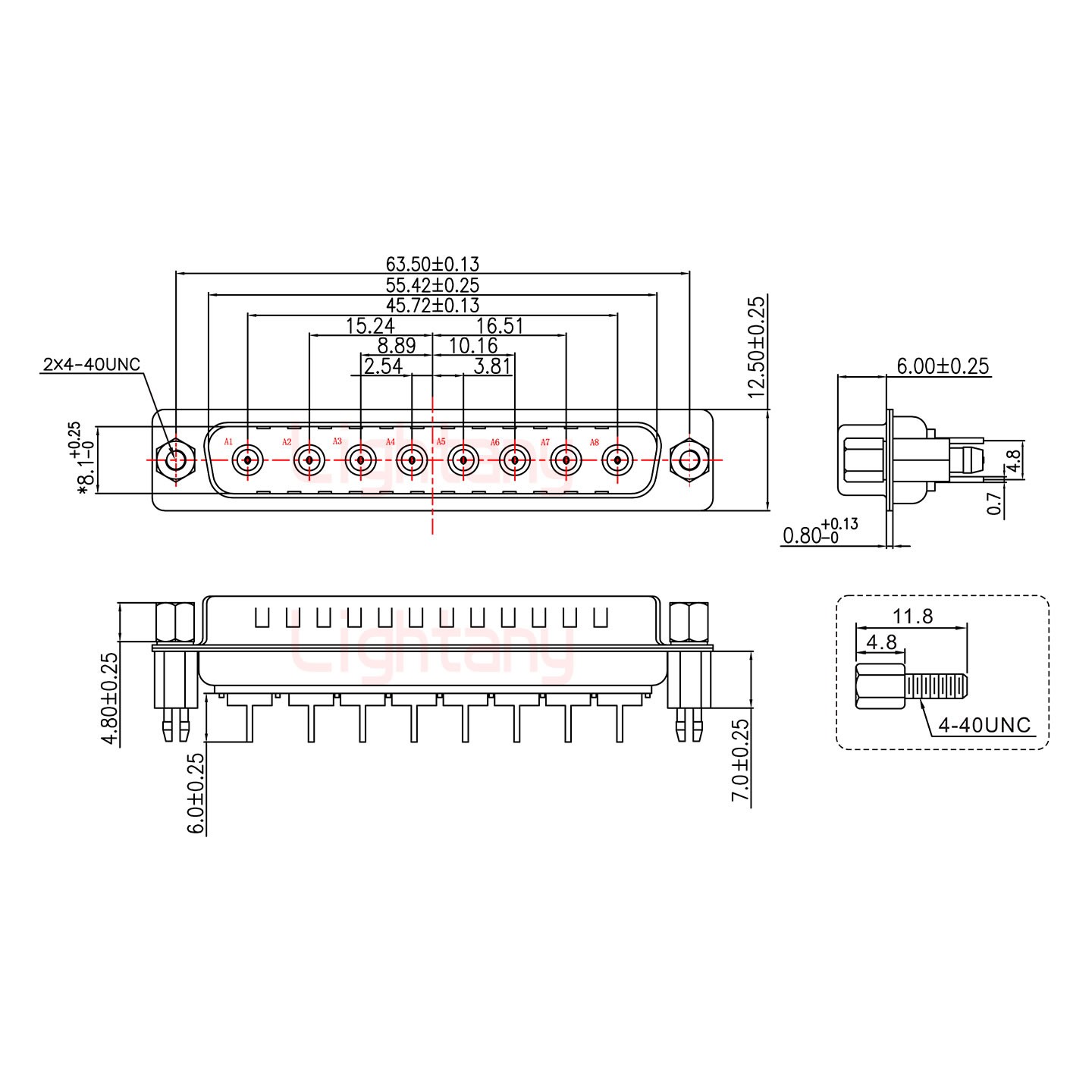 8W8公PCB直插板/鉚魚(yú)叉7.0/射頻同軸75歐姆