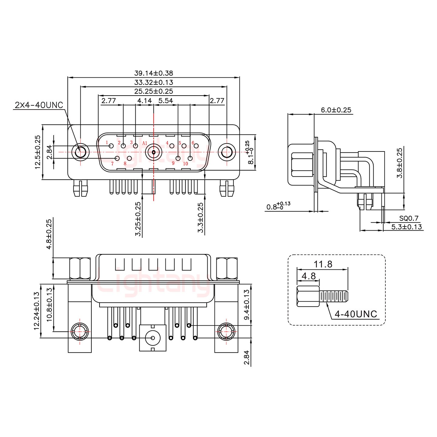 11W1公PCB彎插板/鉚支架10.8/射頻同軸75歐姆