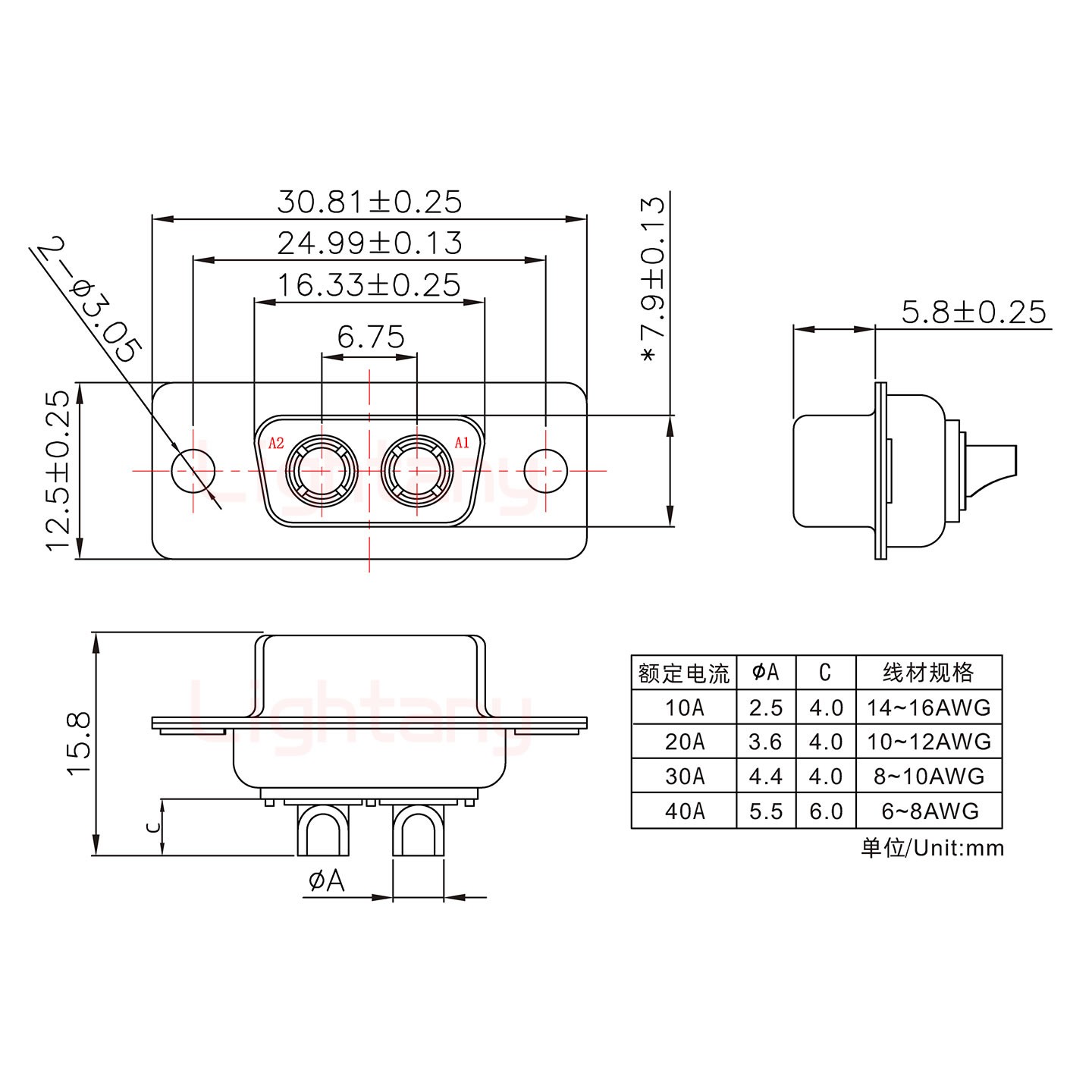 2W2母短體焊線(xiàn)/光孔/大電流40A