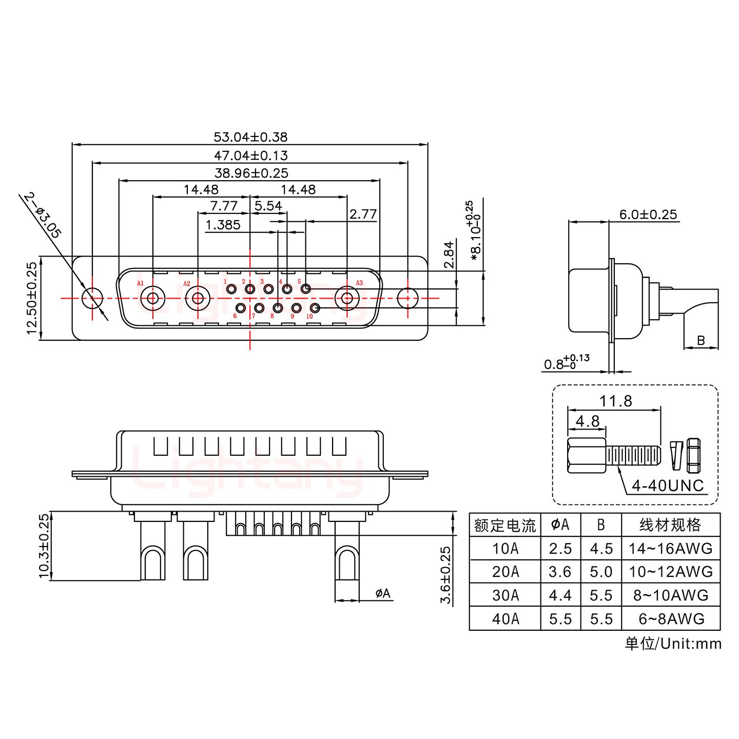 13W3公長(zhǎng)體焊線/配螺絲螺母/大電流30A