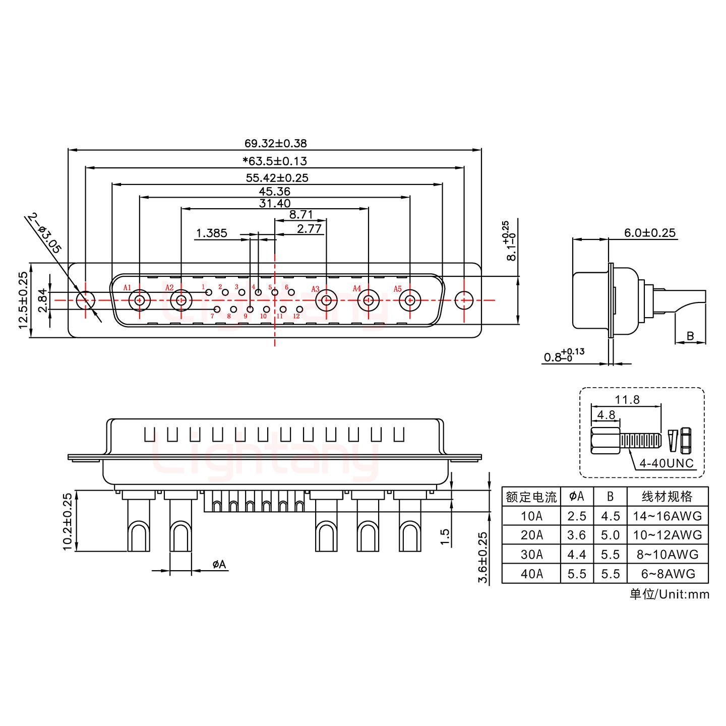 17W5公長(zhǎng)體焊線/配螺絲螺母/大電流40A