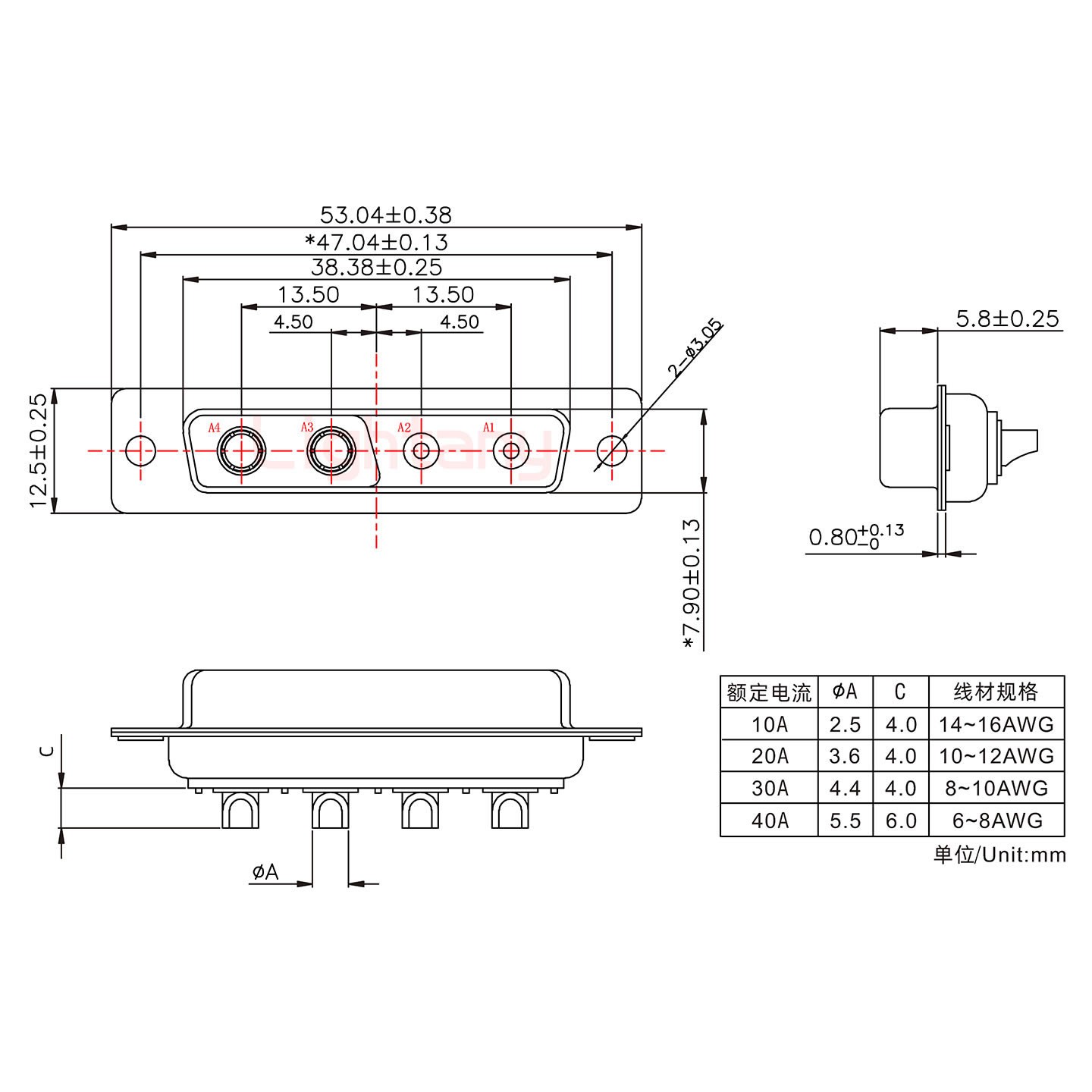 4V4母短體焊線(xiàn)/光孔/大電流20A