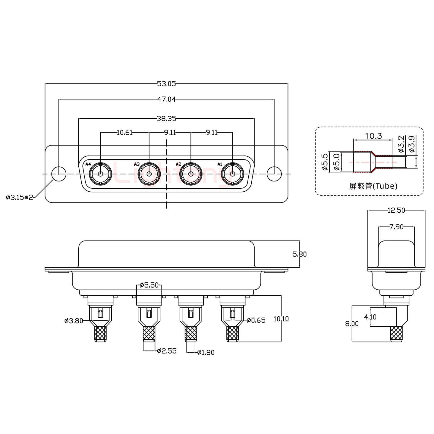 4W4母焊線式50歐姆+25P金屬外殼1015彎出線4~12mm