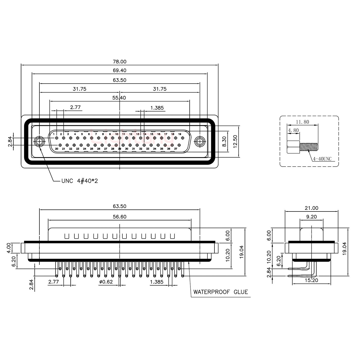 防水DR37 公 彎插板 鎖螺絲 車(chē)針