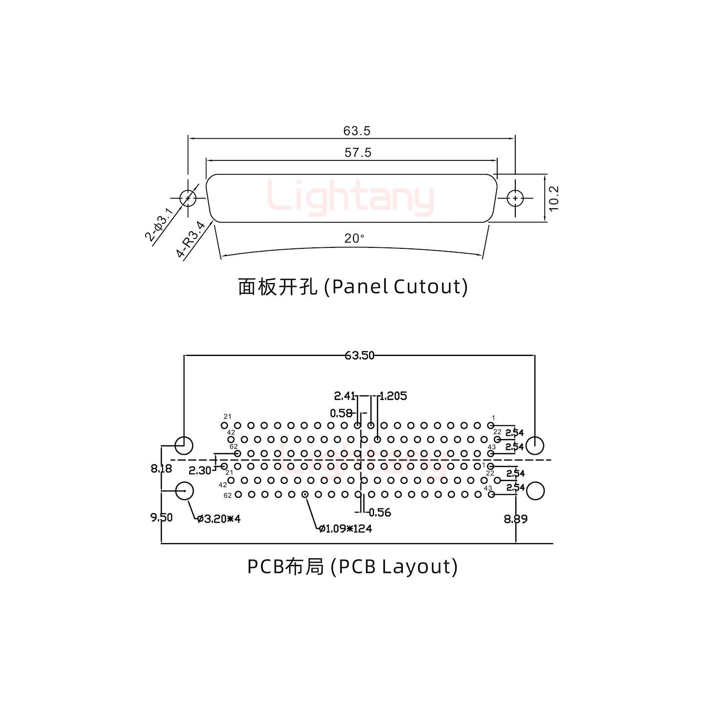 HDR62 母對母間距19.05車針雙胞胎 D-SUB連接器