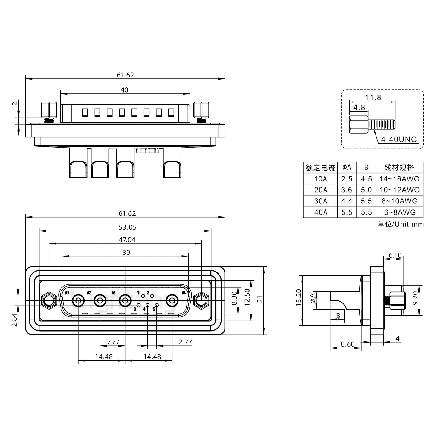 防水9W4公焊線(xiàn)式/鎖螺絲/大電流40A