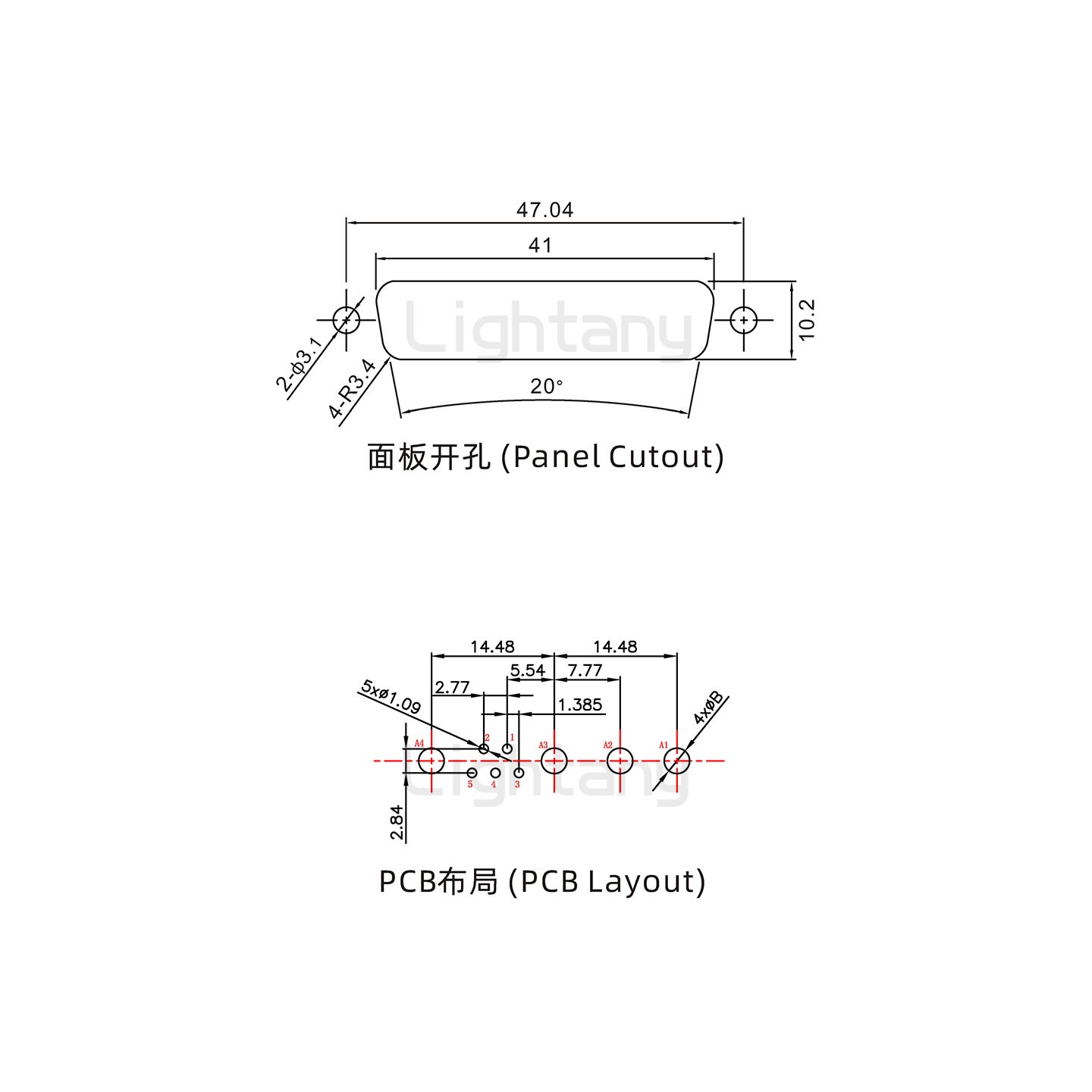 防水9W4母直插板/鎖螺絲/大電流40A