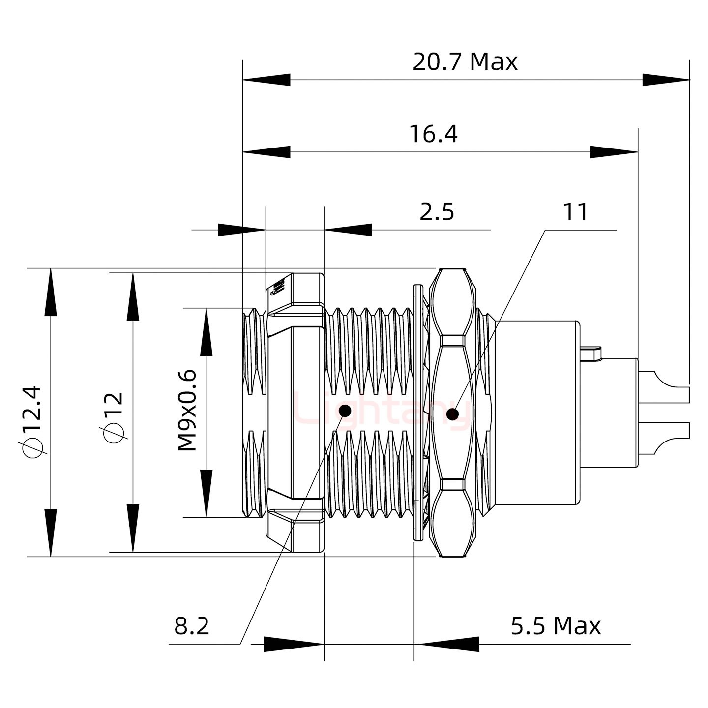 ECG.0B.005.CLL推拉自鎖雙螺母插座 焊線