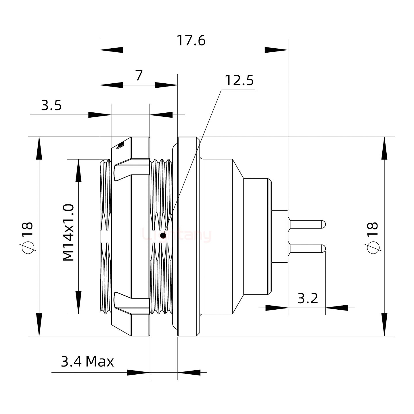 EEG.0K.006.CLN推拉自鎖前螺母插座 PCB直插板