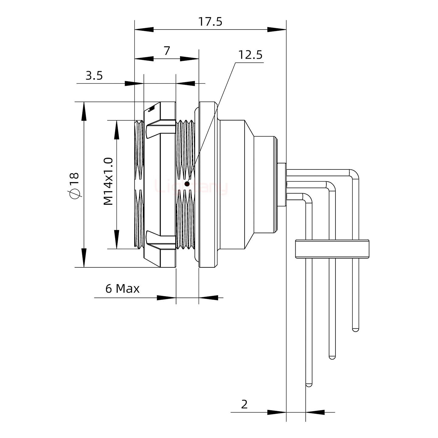 EEG.0K.003.CLV推拉自鎖前螺母插座 PCB彎插板