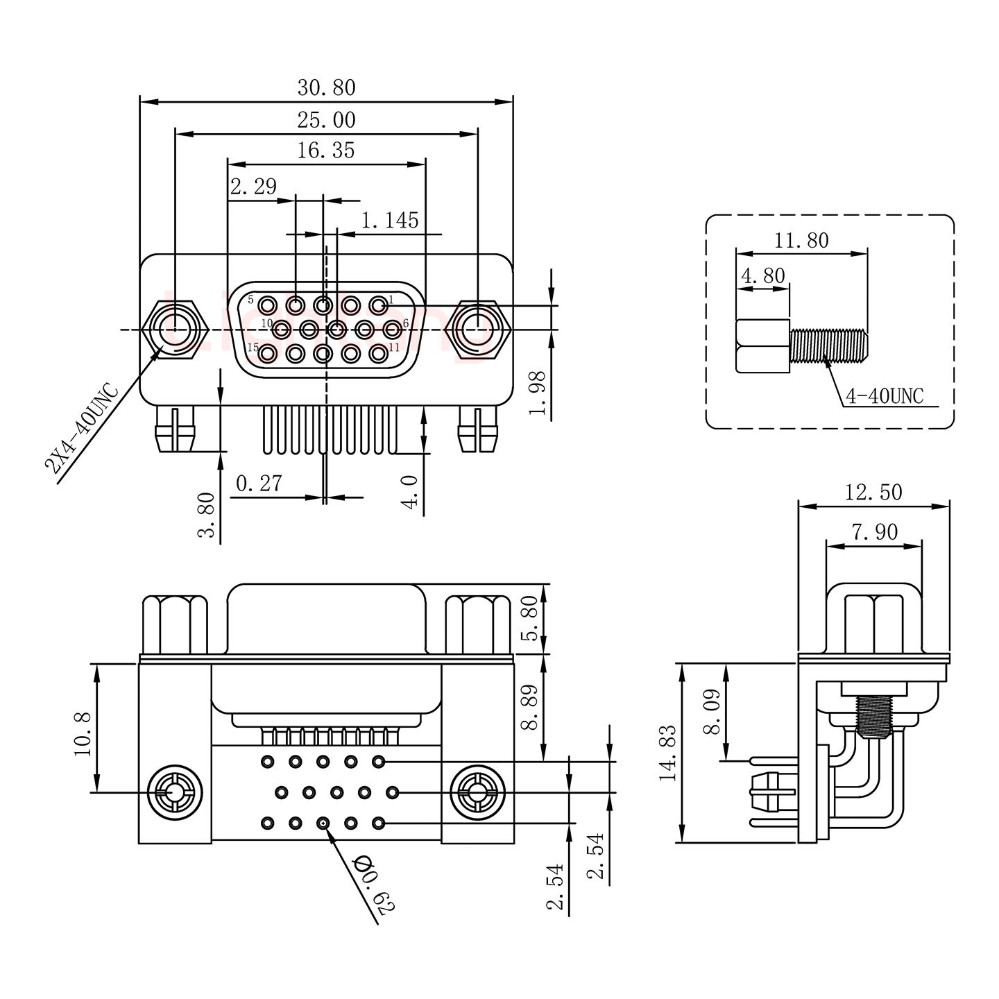 HDR15 母 彎插板8.89 金屬支架10.8 鎖螺絲 車針