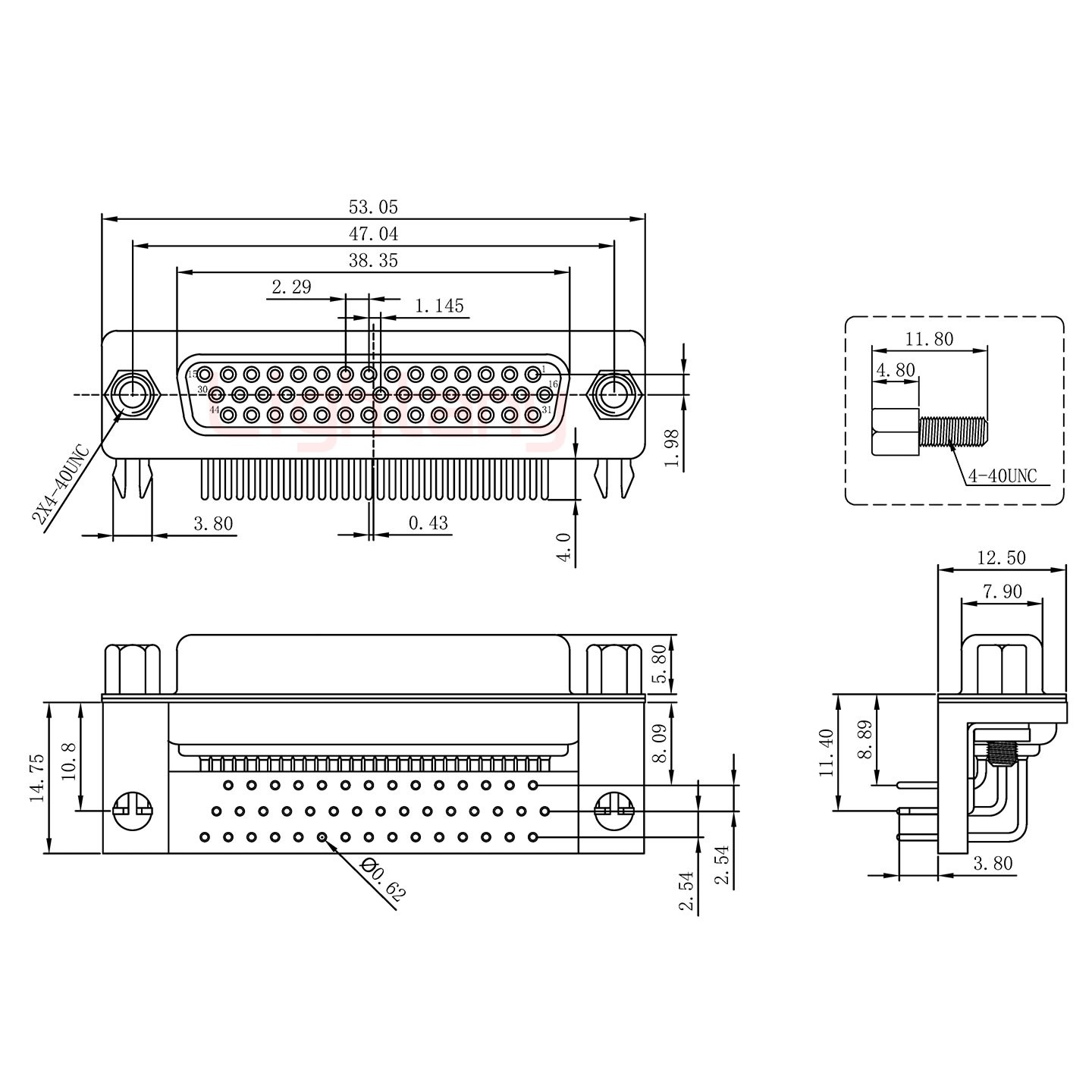 HDR44 母 彎插板8.89 塑料支架10.8 鎖螺絲 車(chē)針