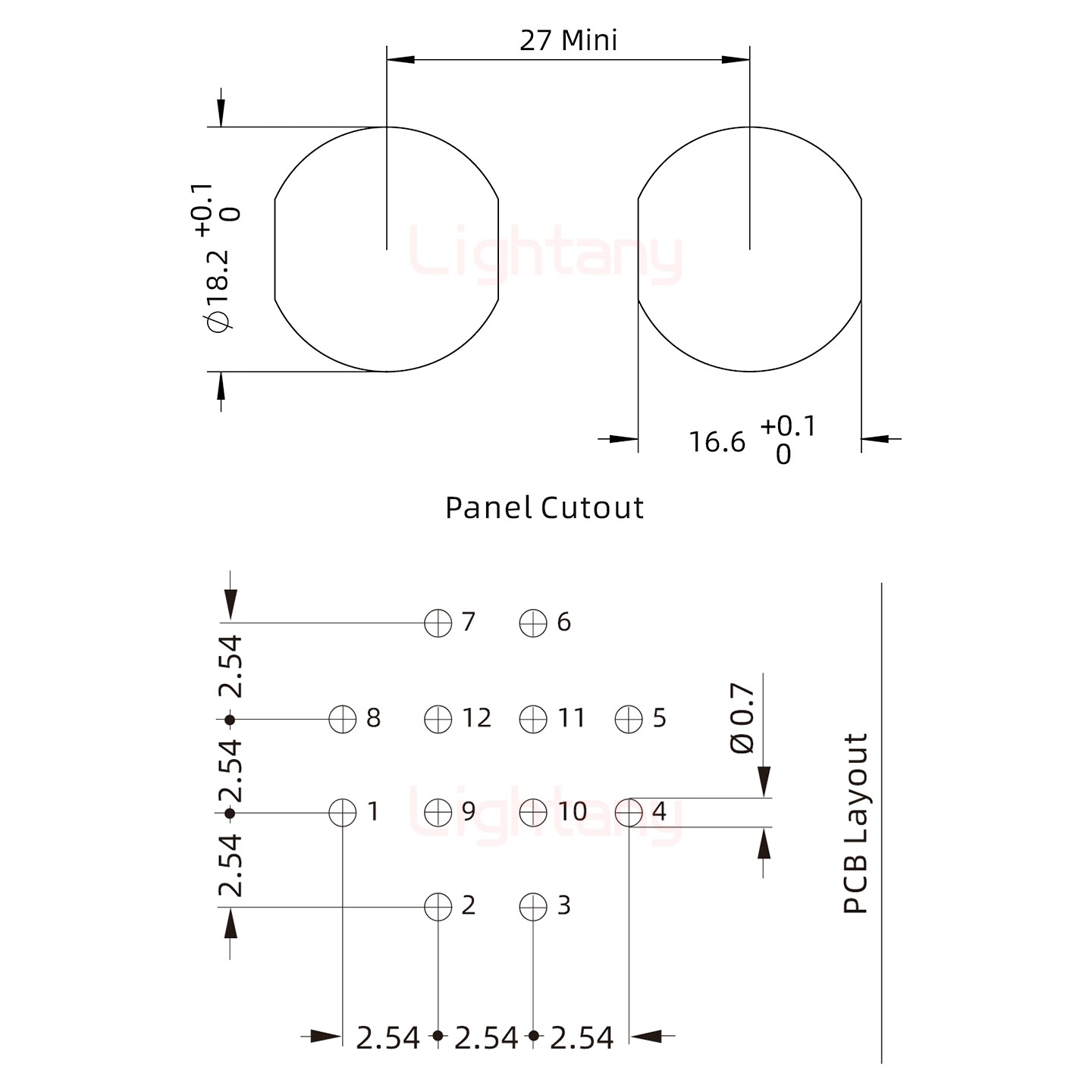 ECG.3B.012.CLV雙螺母插座 PCB彎插板