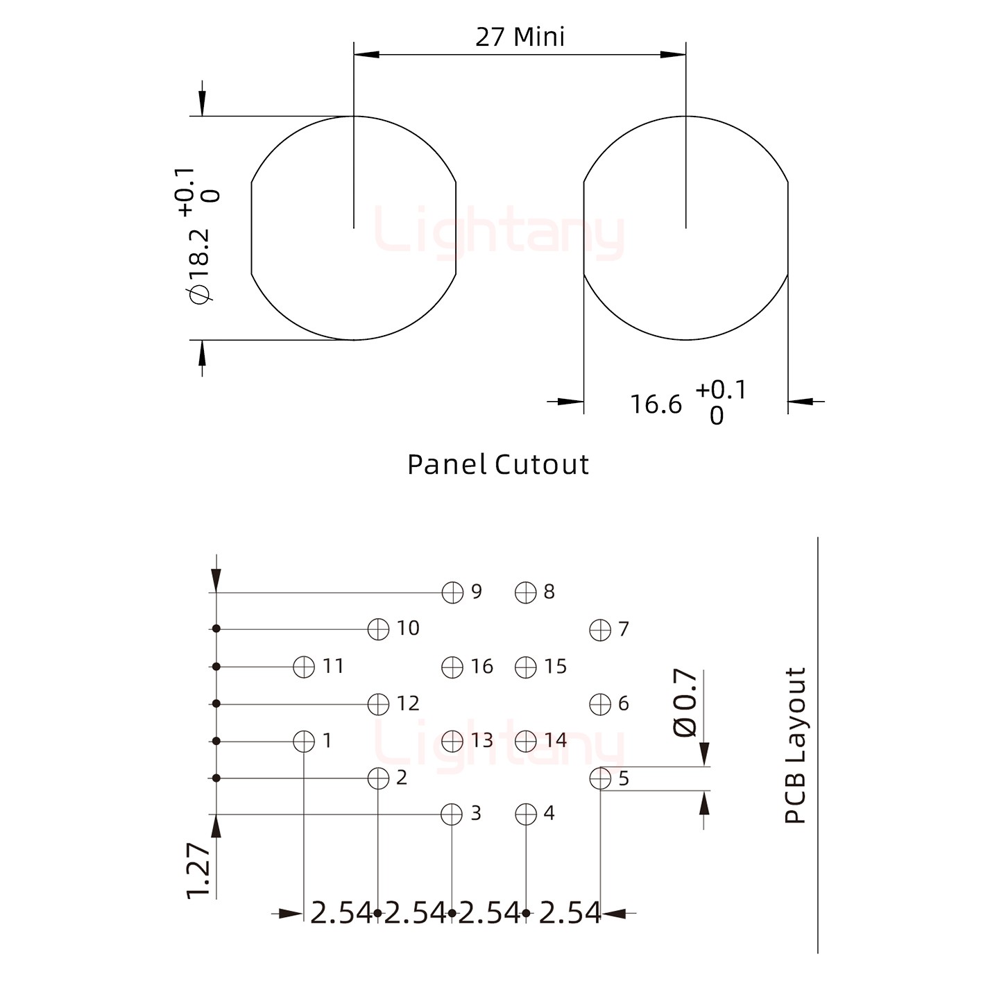 ECG.3B.016.CLV雙螺母插座 PCB彎插板