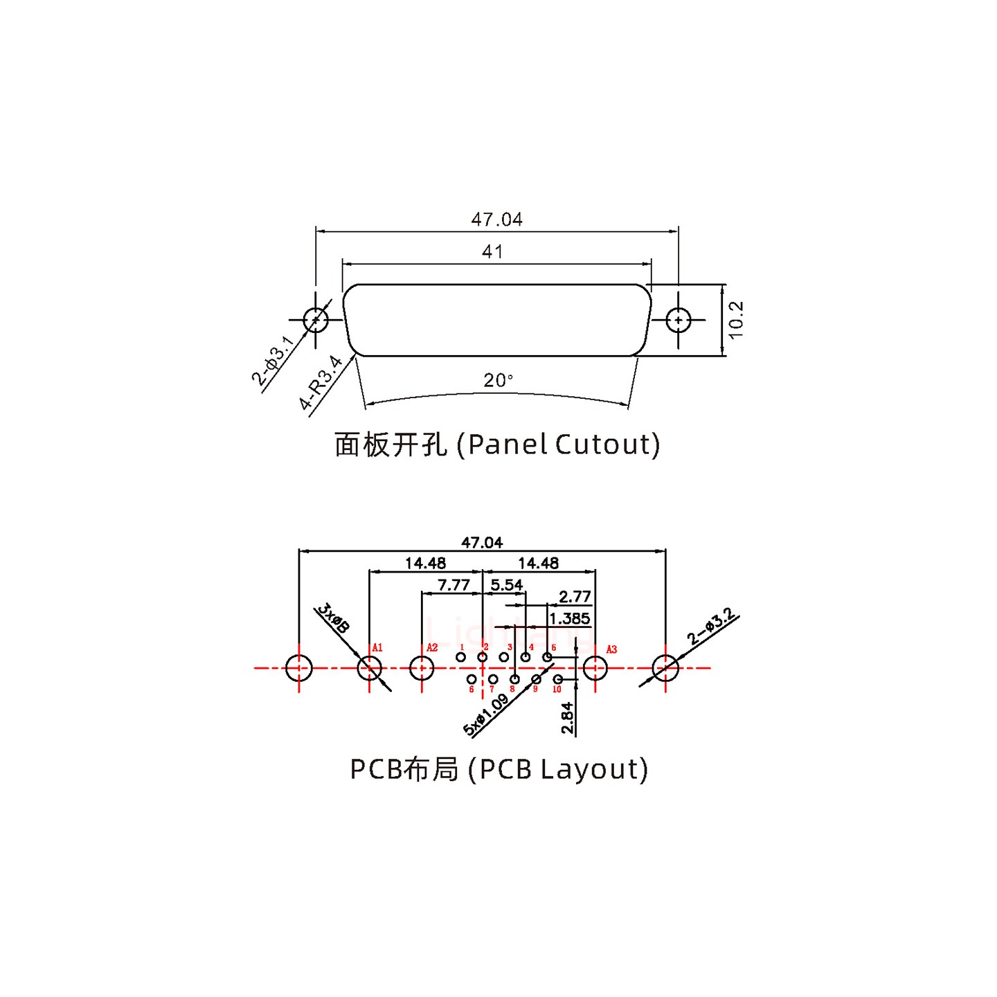 13W3公PCB直插板/鉚魚叉7.0/大電流30A