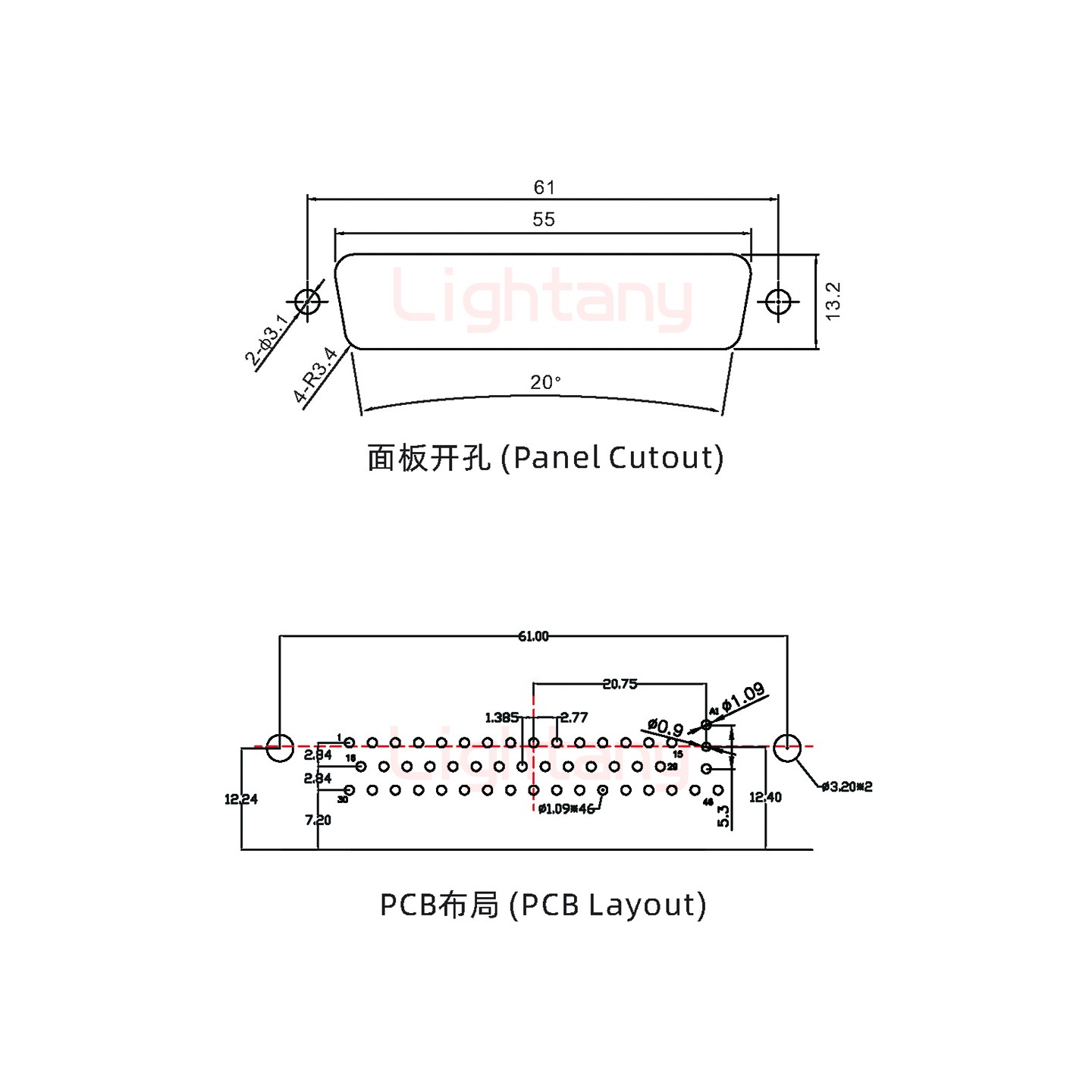47W1公PCB彎插板/鉚支架12.2/射頻同軸50歐姆