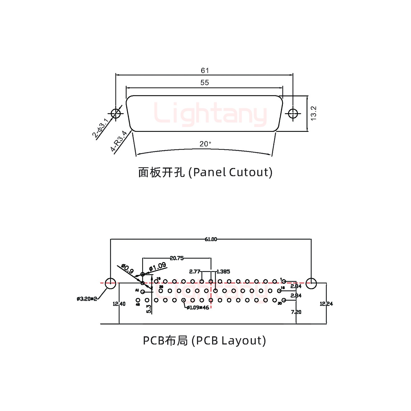 47W1母PCB彎插板/鉚支架12.2/射頻同軸75歐姆