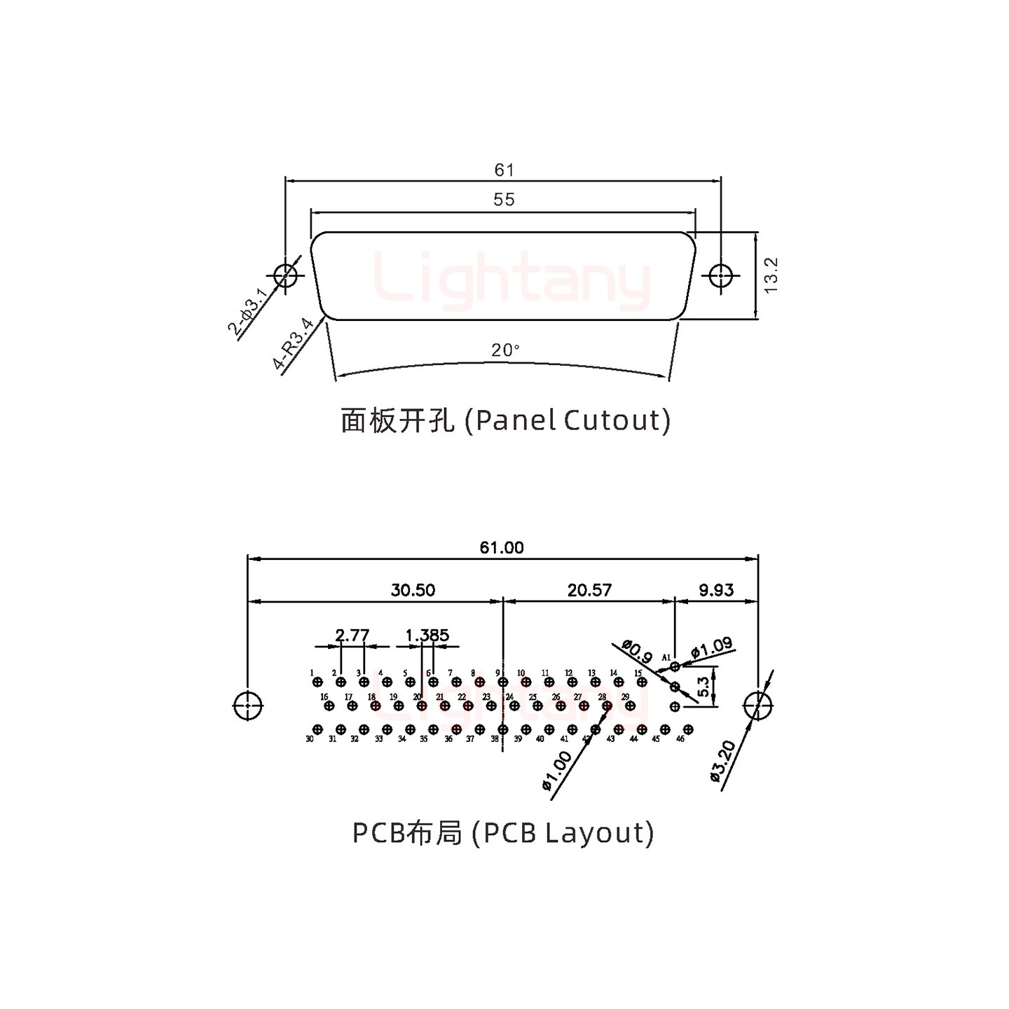 47W1公PCB直插板/鉚魚叉7.0/射頻同軸50歐姆