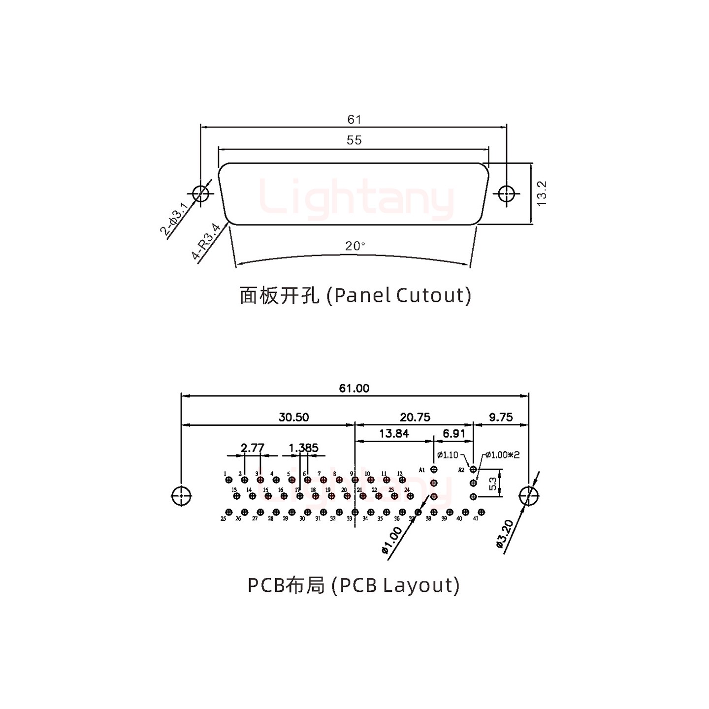43W2公PCB直插板/鉚魚叉7.0/射頻同軸50歐姆