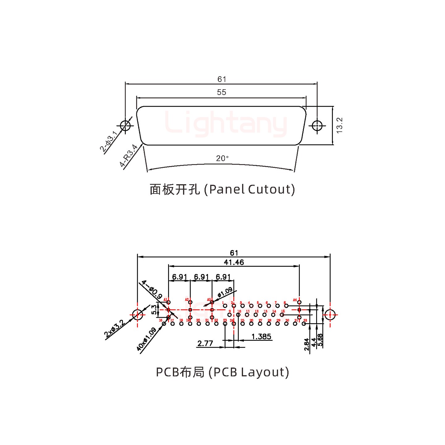 36W4公PCB直插板/鉚魚(yú)叉7.0/射頻同軸75歐姆
