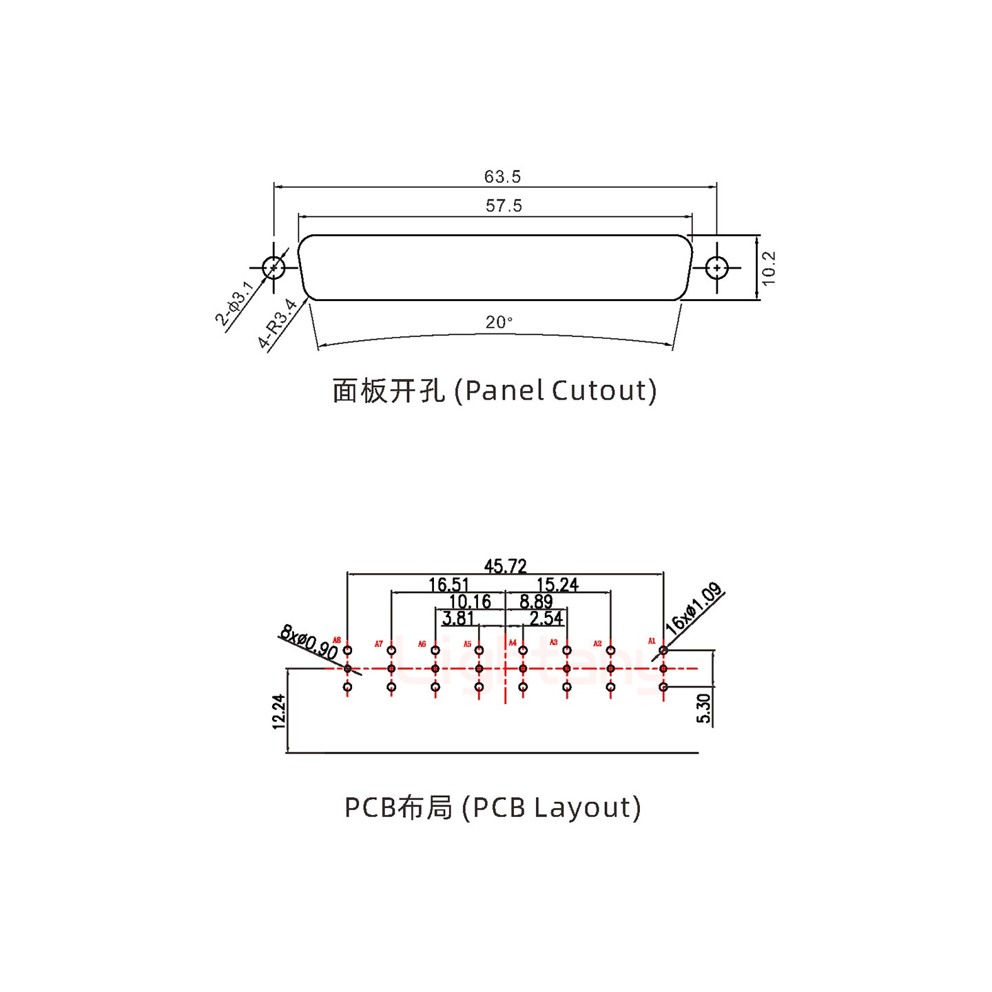 8W8母+公針PCB彎插板 射頻同軸75歐姆