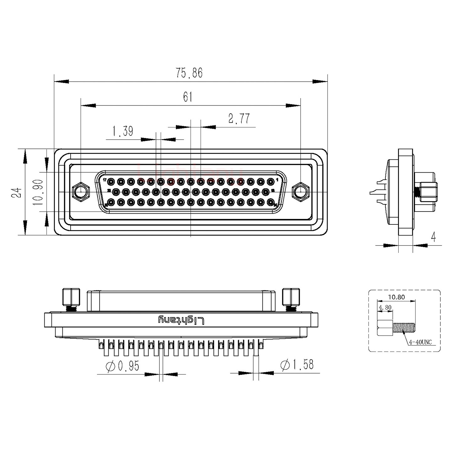 防水DB50 母 焊線式 鎖螺絲 車針