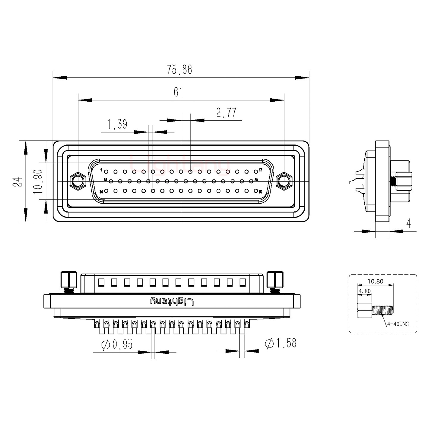 防水DB50 公 焊線式 鎖螺絲 車針